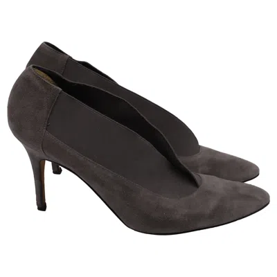 Manolo Blahnik Elastic Accent Pointed-toe Pumps In Grey Suede In Black