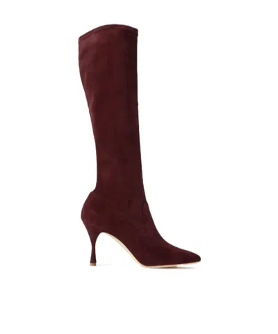 Manolo Blahnik Elastic Suede Knee Boots In Brown