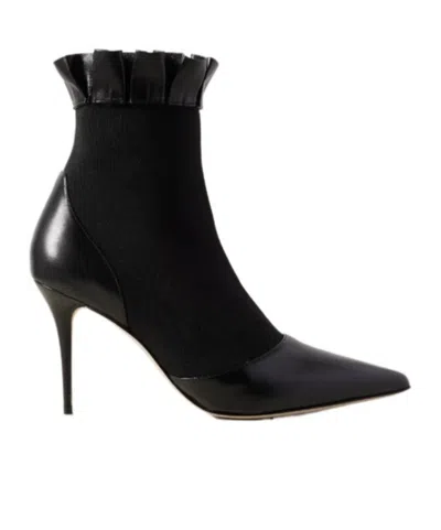 Manolo Blahnik Elasticated Ruffled Ankle Boots In Black