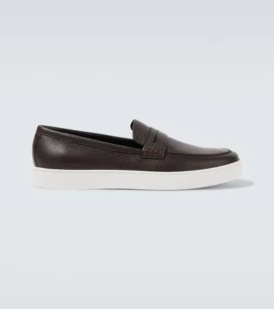 Manolo Blahnik Ellis Leather Boat Shoes In Brown