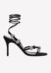 Manolo Blahnik 90mm Elsaka Satin Lace-up Sandals In Black