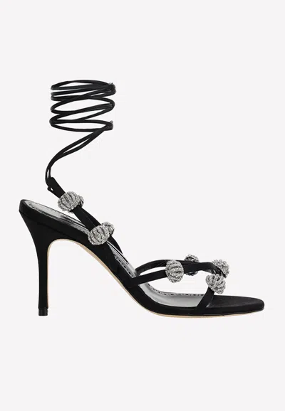 MANOLO BLAHNIK ELSAKA 90 CRYSTAL EMBELLISHED SANDALS,ELSAKA 90 BLACK 0015 1358-0002