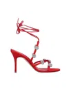 Manolo Blahnik Heel Sandals With Embellished Strappy Design In Rosso