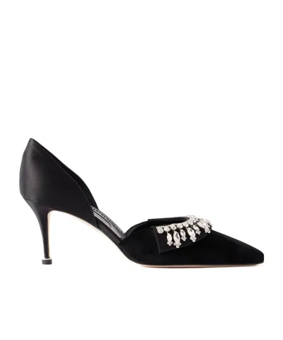 Manolo Blahnik Tulidor 70 Crystal-embellished Velvet Pumps In Black