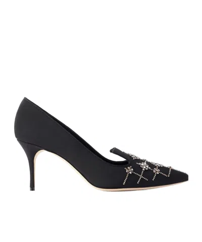 Manolo Blahnik Ralypla 70 Embellished Crepe De Chine Pumps In Black