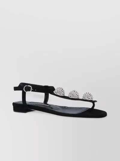 Manolo Blahnik Embellished Open Toe Heel Strap Sandals In Black