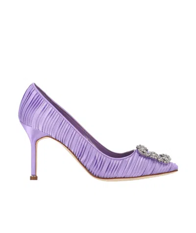 Manolo Blahnik Embellished Pointed Toe Pumps In Purple