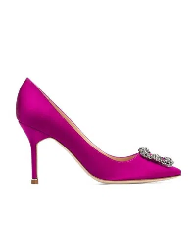 Manolo Blahnik Embellished Satin Pumps In Dpnk