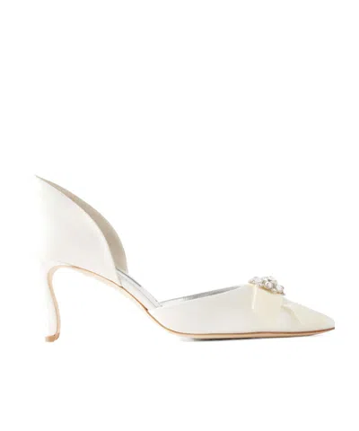 Manolo Blahnik Embellished Satin Pumps In White