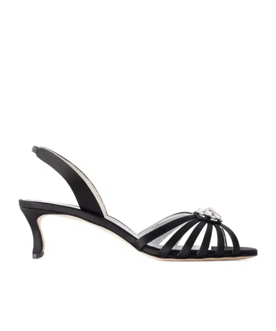 Manolo Blahnik Embellished Satin Sandals In Black