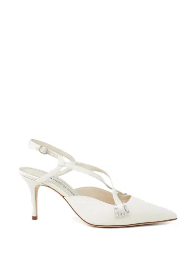 Manolo Blahnik Embellished Strap Pumps In White