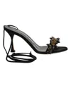 Manolo Blahnik Embellished Strappy Sandals In Black Leather In Black