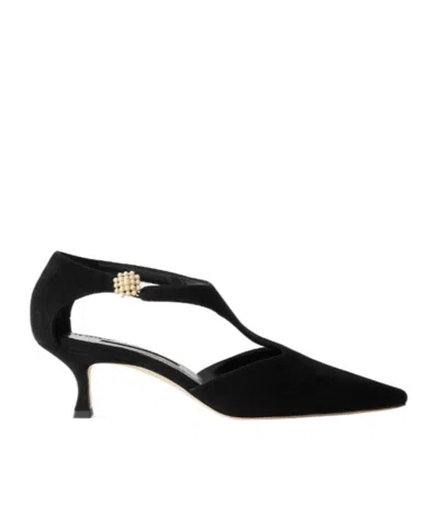 Manolo Blahnik Embellished Suede Pumps In Black