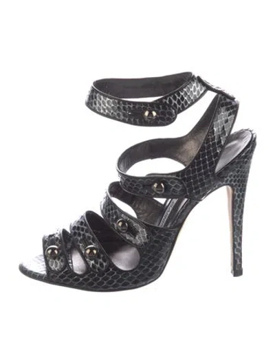 Pre-owned Manolo Blahnik Embossed Leather Animal Print Gladiator Sandals In Multi