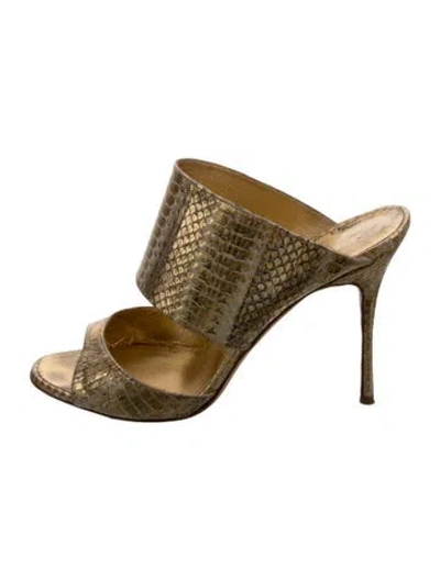 Pre-owned Manolo Blahnik Embossed Leather Animal Print Sandals In Gold