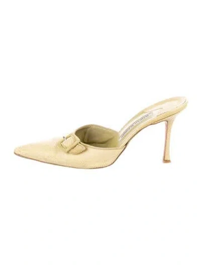 Pre-owned Manolo Blahnik Embossed Leather Mules In Gold
