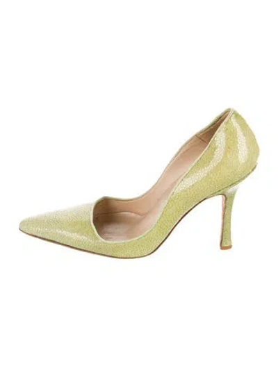 Pre-owned Manolo Blahnik Embossed Leather Pumps In Green