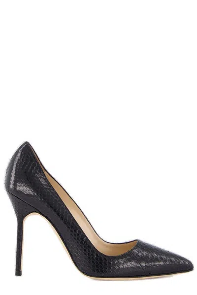 Manolo Blahnik Embossed Pointed Toe Pumps In Black