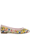 Manolo Blahnik Floral Mesh Bow Ballerina Flats In Pink