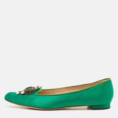 Pre-owned Manolo Blahnik Emerald Green Satin Eufrasia Smocking Slippers Size 40