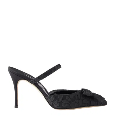 Manolo Blahnik Emilia Wickstead Lurum 90 Bow-embellished Jacquard Mules In Gray
