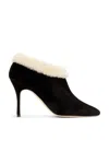 Manolo Blahnik Escaria Suede Shearling High-cut Pumps In Black & Cream