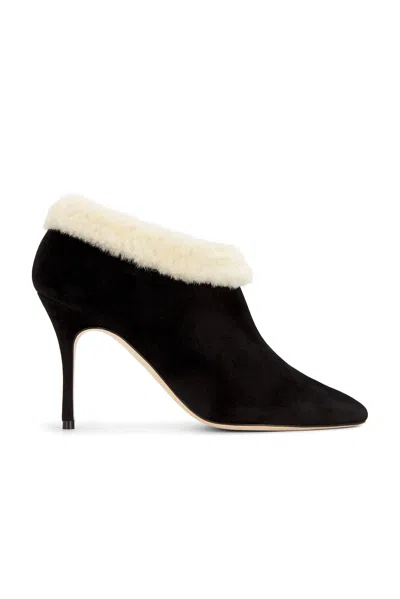 Manolo Blahnik Escaria 90 Shearling-trimmed Suede Ankle Boots In Black