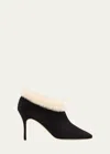 Manolo Blahnik Escaria Suede Shearling High-cut Pumps In Black/nude
