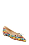 Manolo Blahnik Esmaa Multicolored Lace-up Ballerina Flats In Beige Multi