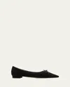 Manolo Blahnik Esmaa Suede Lace-up Ballerina Flats In Blck0015