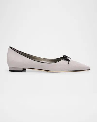 Manolo Blahnik Esmaa Suede Lace-up Ballerina Flats In Light Grey