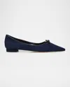 Manolo Blahnik Esmaa Suede Lace-up Ballerina Flats In Navy