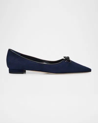 Manolo Blahnik Esmaa Suede Lace-up Ballerina Flats In Navy