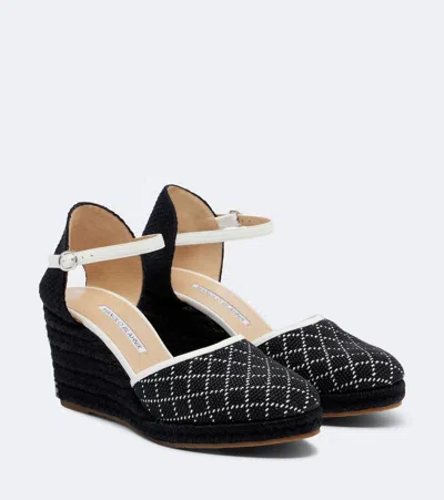 Manolo Blahnik Espadrahi Raffia-effect Espadrille Wedges In Black