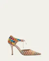 Manolo Blahnik Estho Multicolor Silk Ankle-tie Pumps In Multi Pattern
