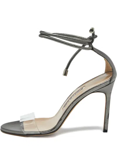 Pre-owned Manolo Blahnik Estro Ankle-strap Leather Sandals In White