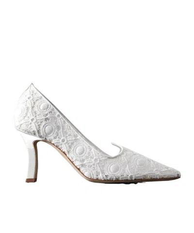 Manolo Blahnik Euridi 90 Leather-trimmed Lace Pumps In White