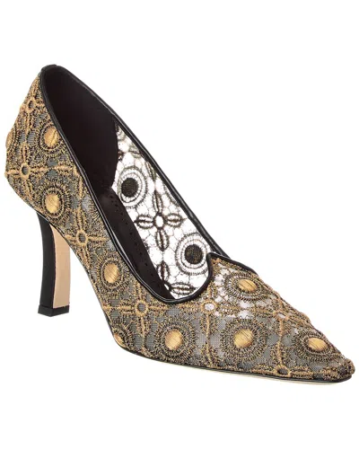 Manolo Blahnik Euridi 90 Mesh & Leather Pump In Gold