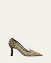 Manolo Blahnik Euridi Lace Pointed-toe Stiletto Pumps In Gold