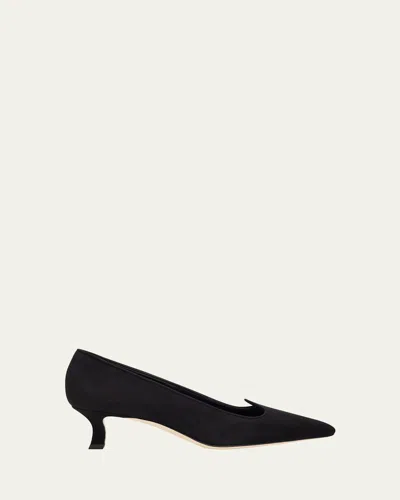 Manolo Blahnik Euridi Suede Kitten-heel Pumps In Black