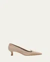 Manolo Blahnik Euridi Suede Kitten-heel Pumps In Gold