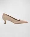 Manolo Blahnik Euridi Suede Kitten-heel Pumps In Gold