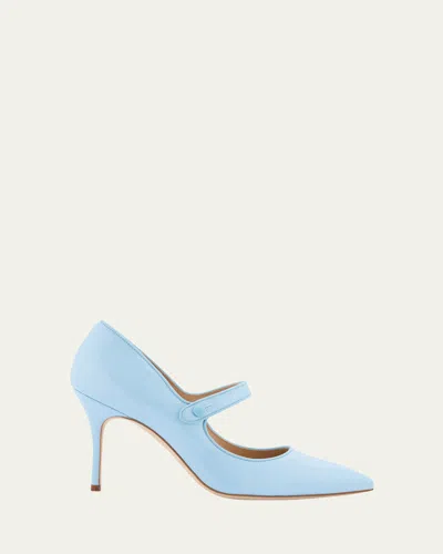 Manolo Blahnik Fabio Patent Mary Jane Pumps In Light Blue