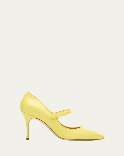 Manolo Blahnik Fabio Patent Mary Jane Pumps In Yellow