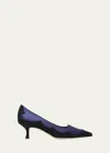 Manolo Blahnik Fabraka Bicolor Silk Kitten Pumps In Navy/black