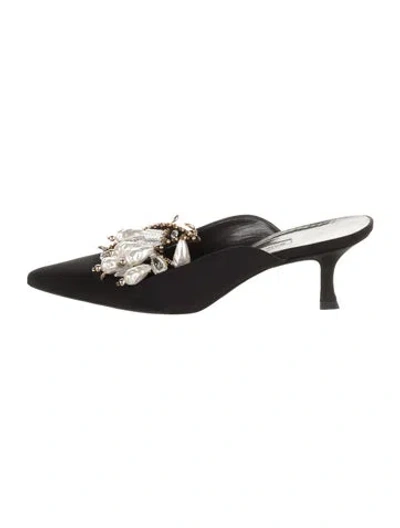 Pre-owned Manolo Blahnik Faux Pearl Accents Crystal Embellishments Mules In Black