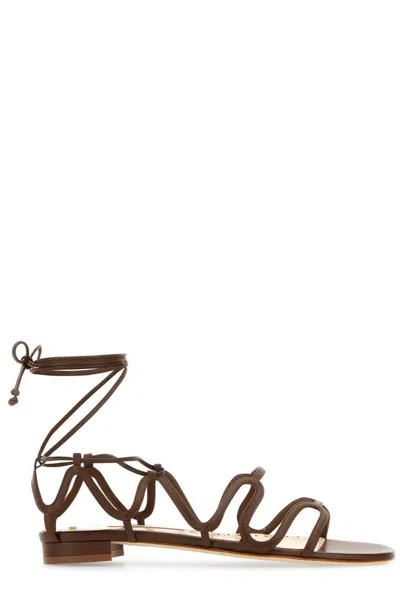 Manolo Blahnik Brown Leather Fawda Sandals