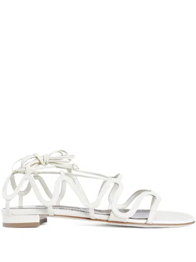 MANOLO BLAHNIK FAWDAFLAT LACE-UP LEATHER SANDALS
