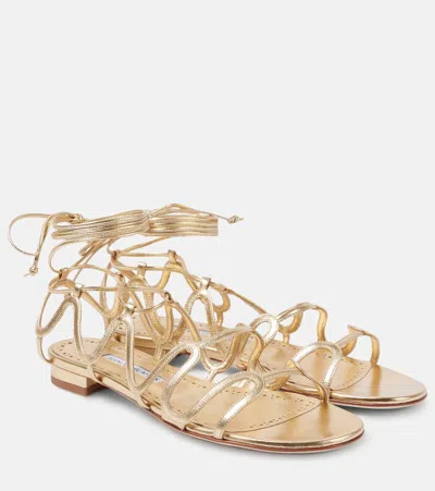 Manolo Blahnik Fawdaflat Metallic Leather Sandals In Gold
