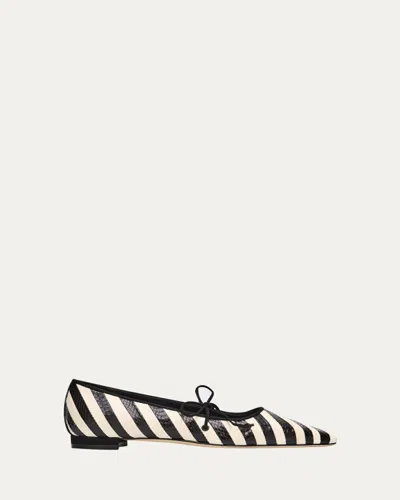 Manolo Blahnik Federica Striped Leather Ballerina Flats In Multi